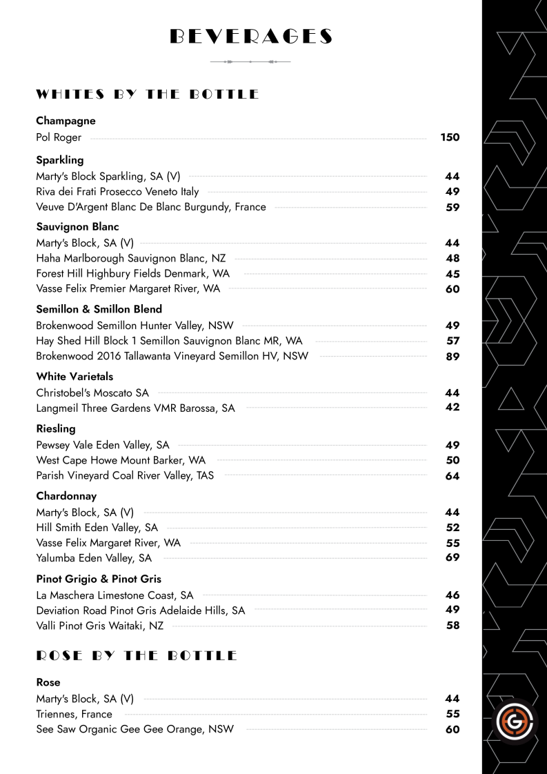 Menu, DECO Wine Bar & Restaurant