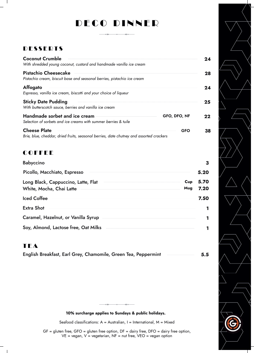 Menu, DECO Wine Bar & Restaurant