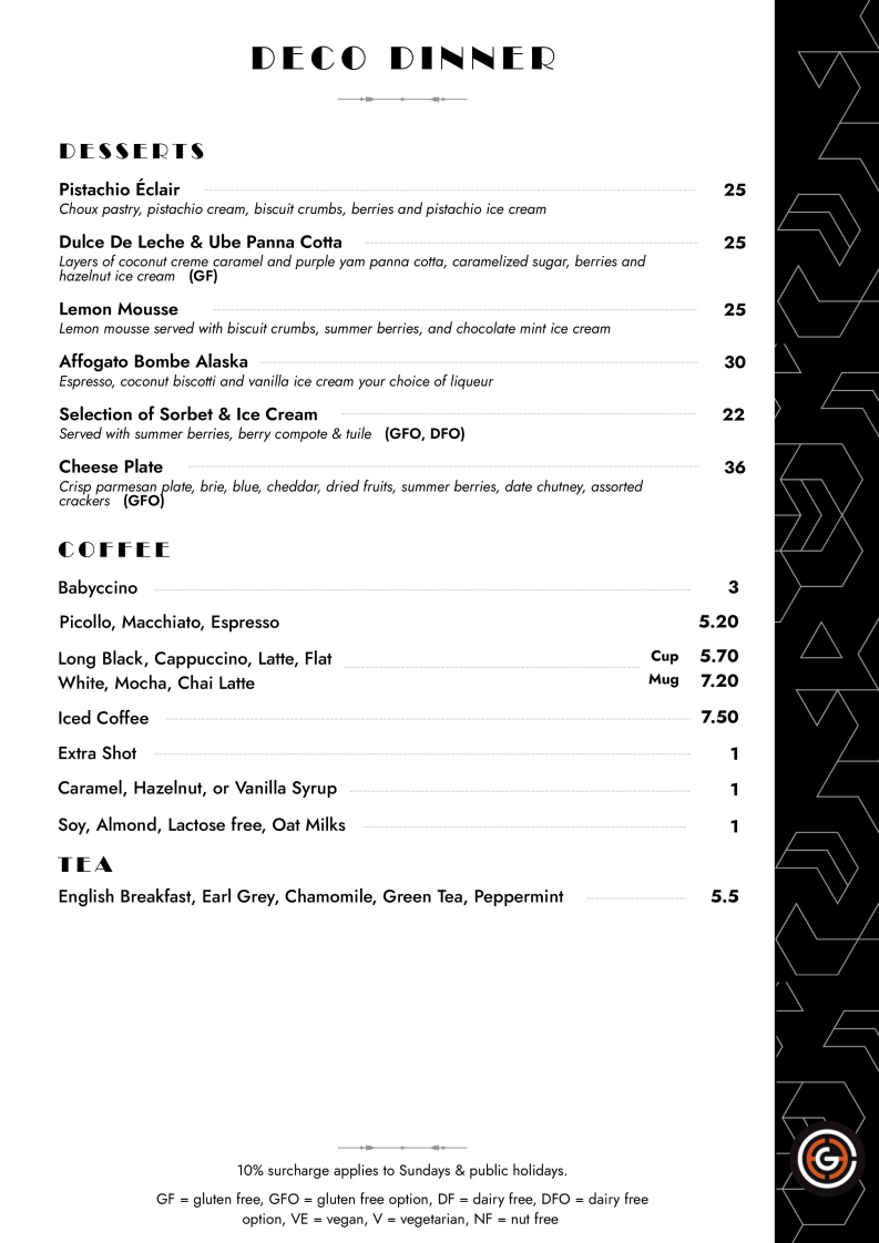 Menu, DECO Wine Bar & Restaurant