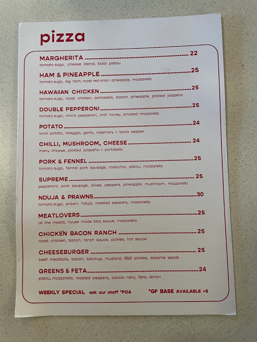Menu, Crafers Pizza Bar