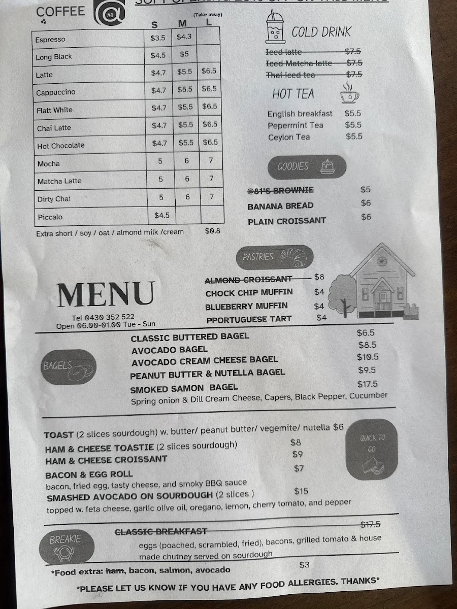 Menu, @81 Coffee & Thai Restaurant