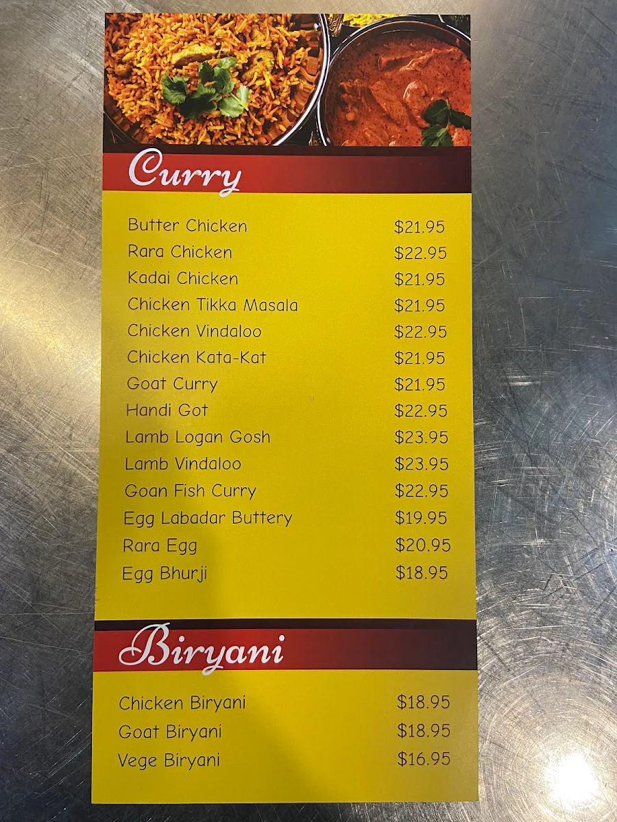 Menu, Masala Magic Kitchen