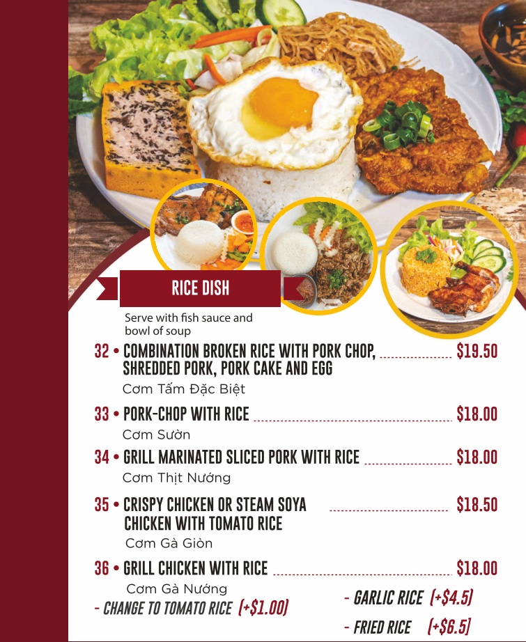 Menu, Pho More Riverwood