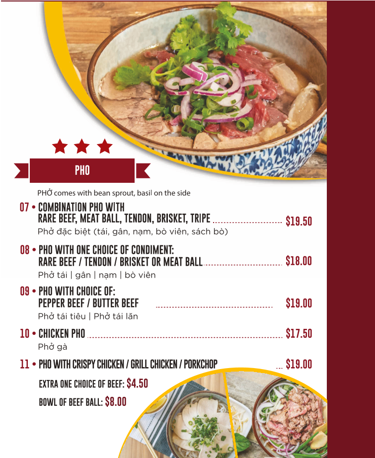 Menu, Pho More Riverwood
