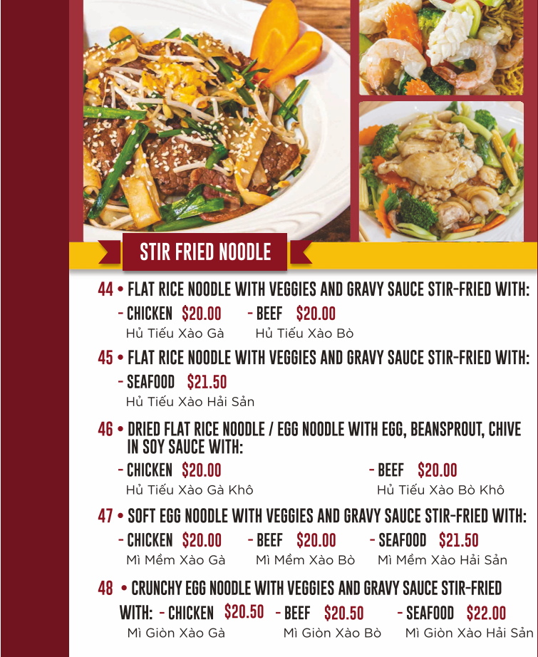 Menu, Pho More Riverwood