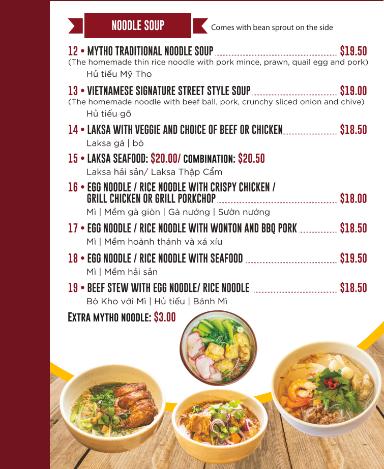 Menu, Pho More Riverwood