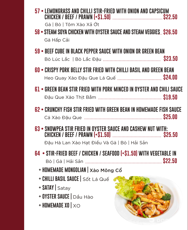 Menu, Pho More Riverwood