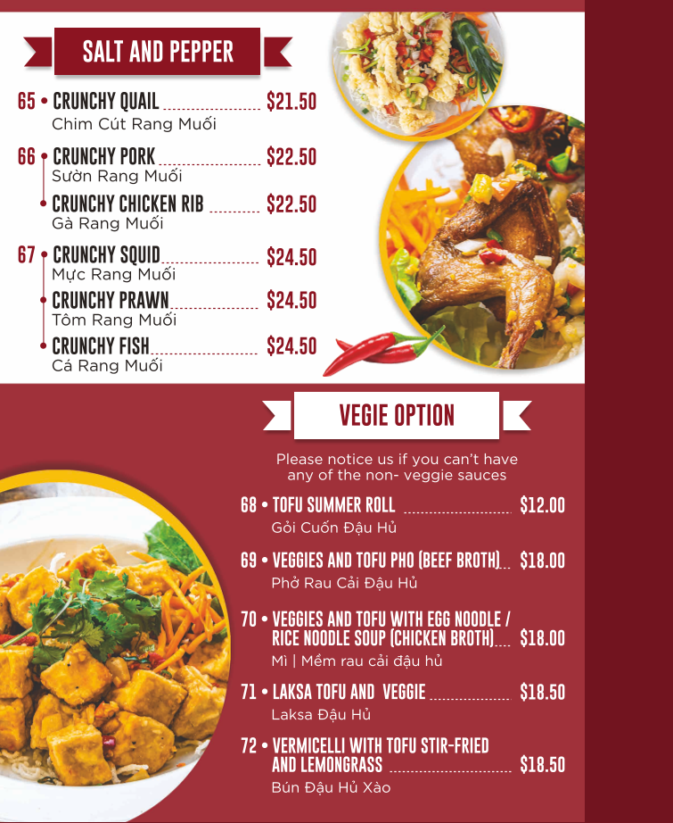 Menu, Pho More Riverwood