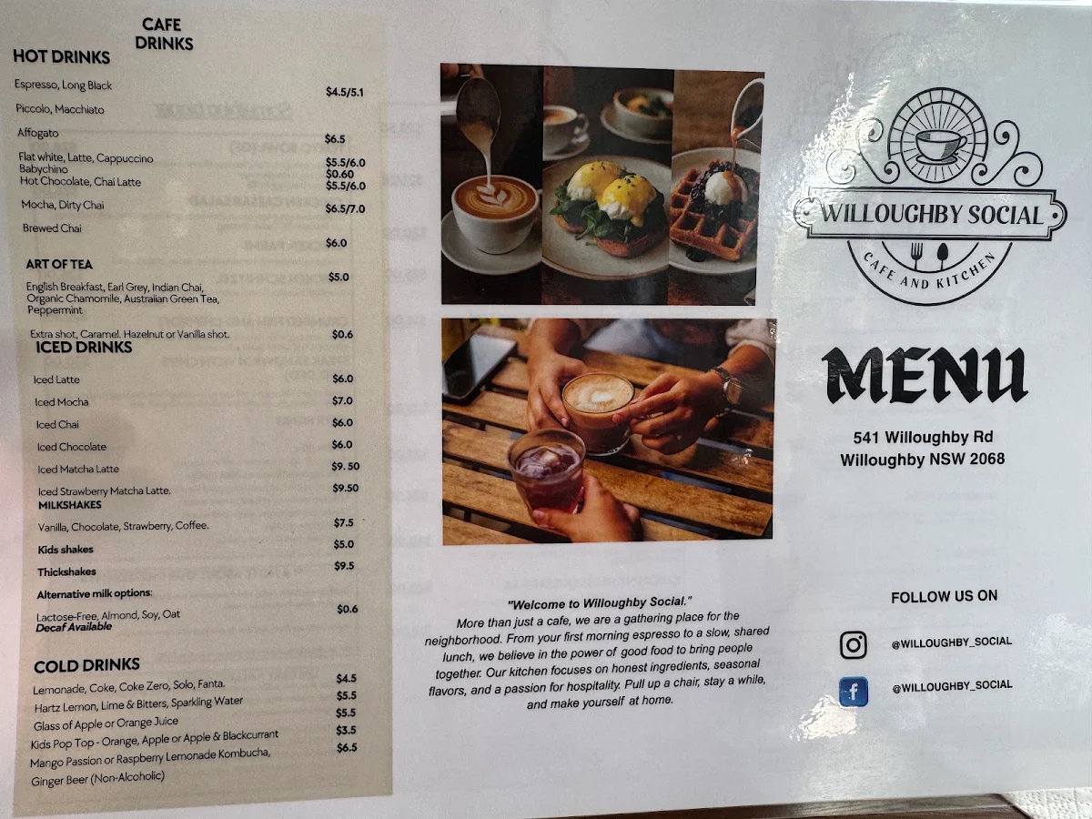 Menu, Willoughby Social Cafe and Kitchen