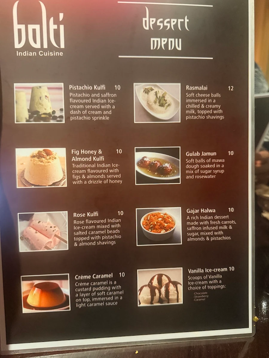 Menu, Balti Indian Restaurant