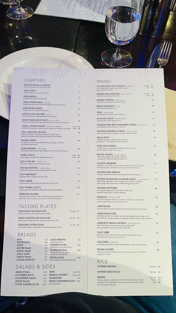 Menu, Balti Indian Restaurant