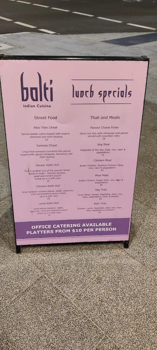 Menu, Balti Indian Restaurant