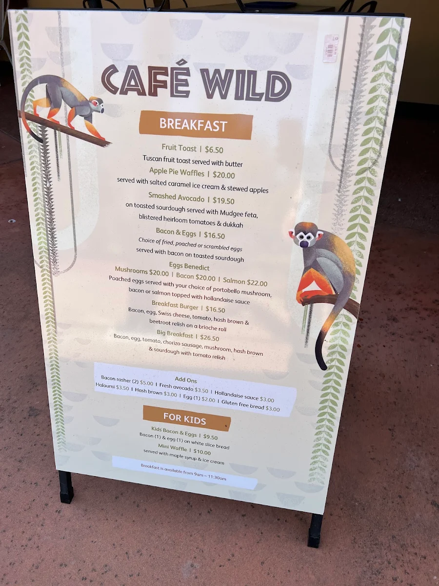 Menu, Cafe Wild, Taronga Western Plains Zoo