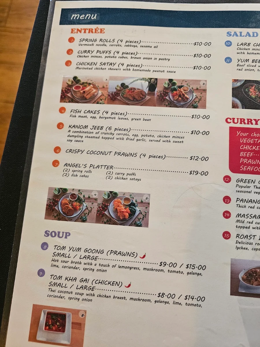 Menu, Angel Thai Restaurant