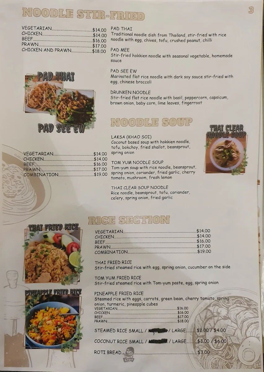 Menu, Angel Thai Restaurant