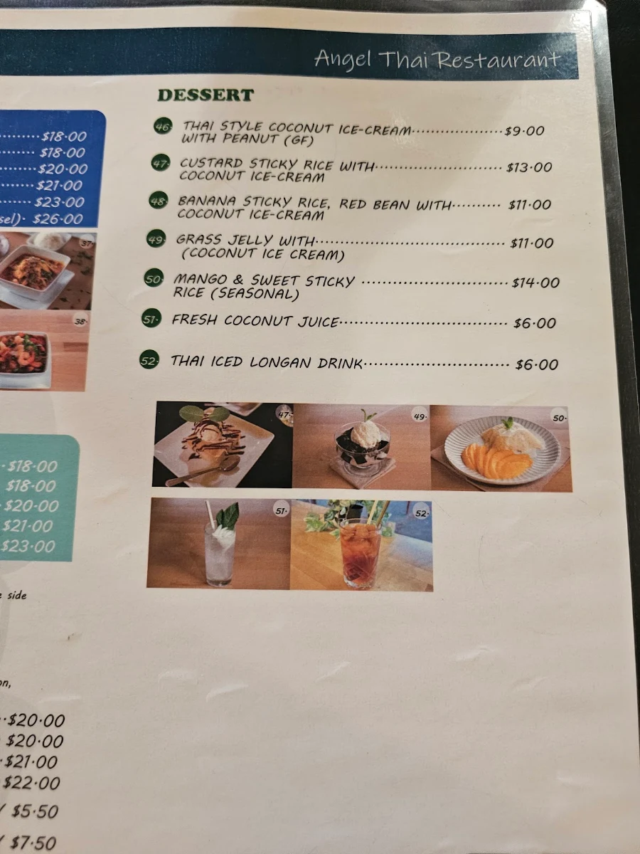 Menu, Angel Thai Restaurant