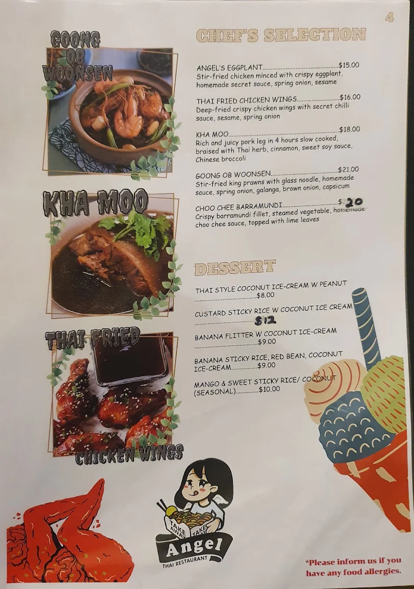 Menu, Angel Thai Restaurant