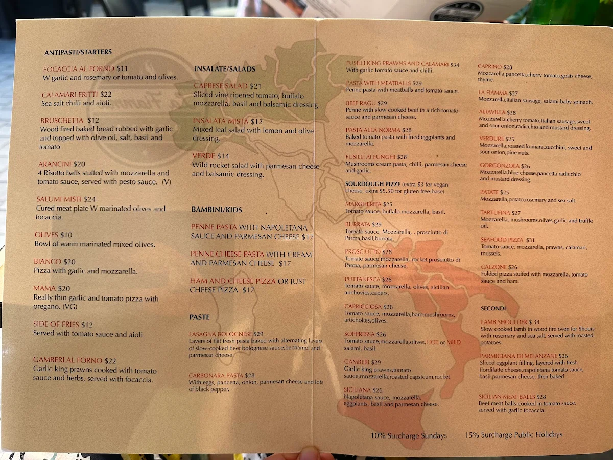 Menu, La Fiamma Woodfired Pizzeria Restaurant