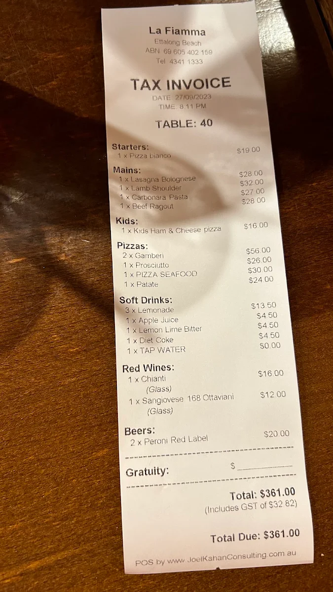 Menu, La Fiamma Woodfired Pizzeria Restaurant