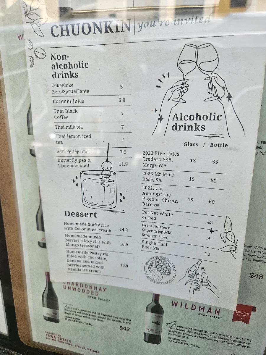 Menu, Chuonkin Thai Restaurant