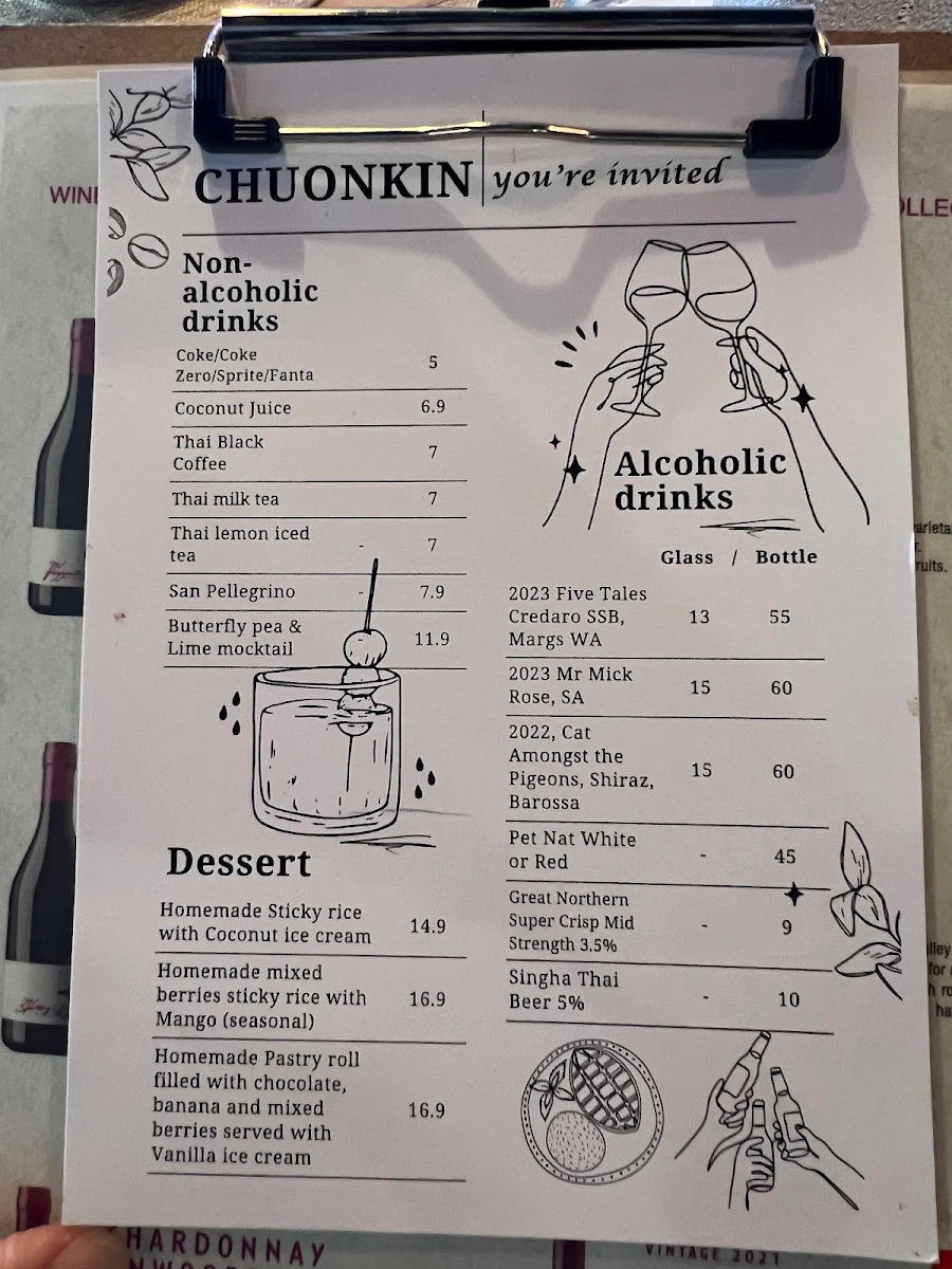 Menu, Chuonkin Thai Restaurant
