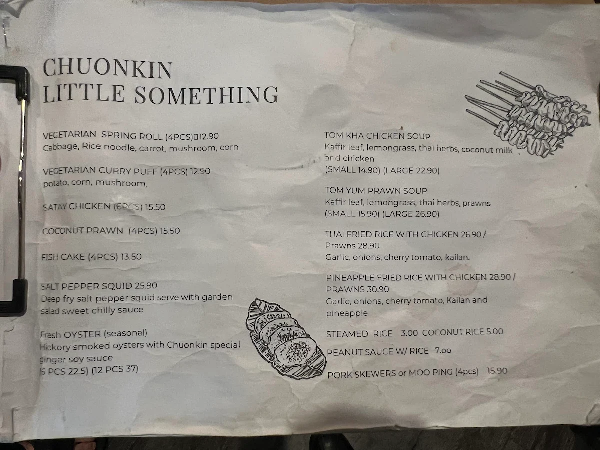 Menu, Chuonkin Thai Restaurant