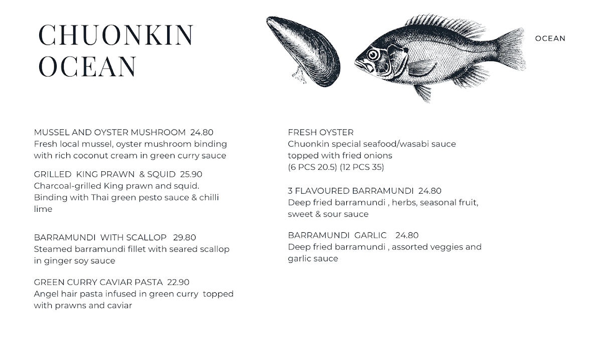 Menu, Chuonkin Thai Restaurant
