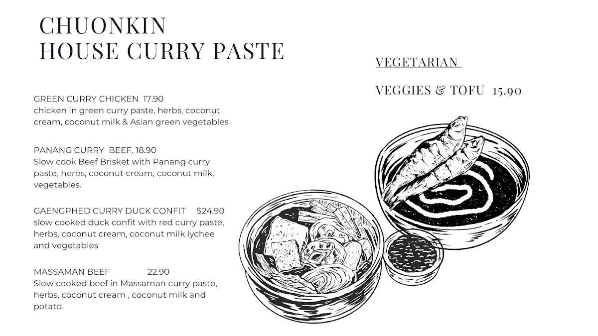 Menu, Chuonkin Thai Restaurant