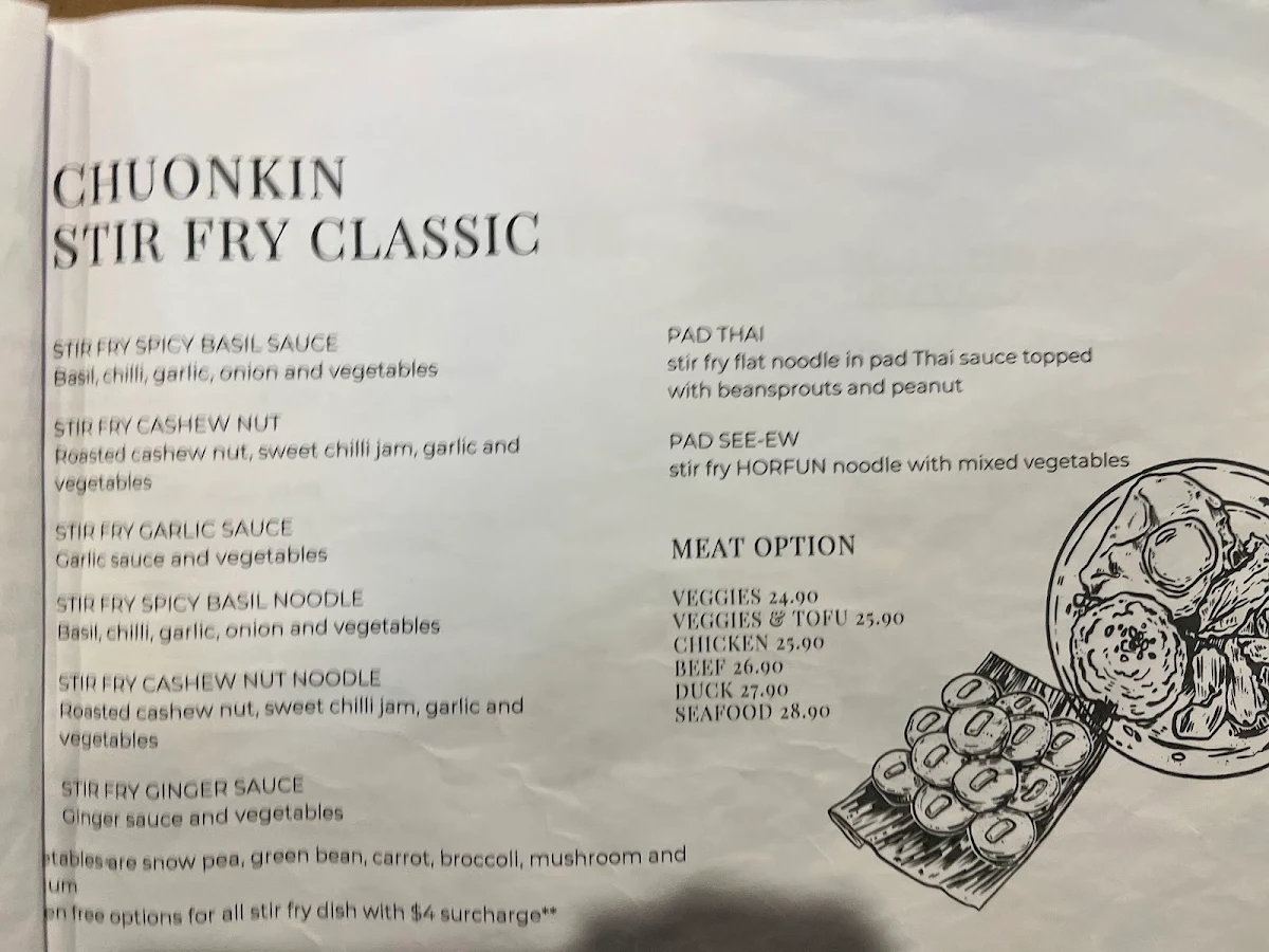 Menu, Chuonkin Thai Restaurant