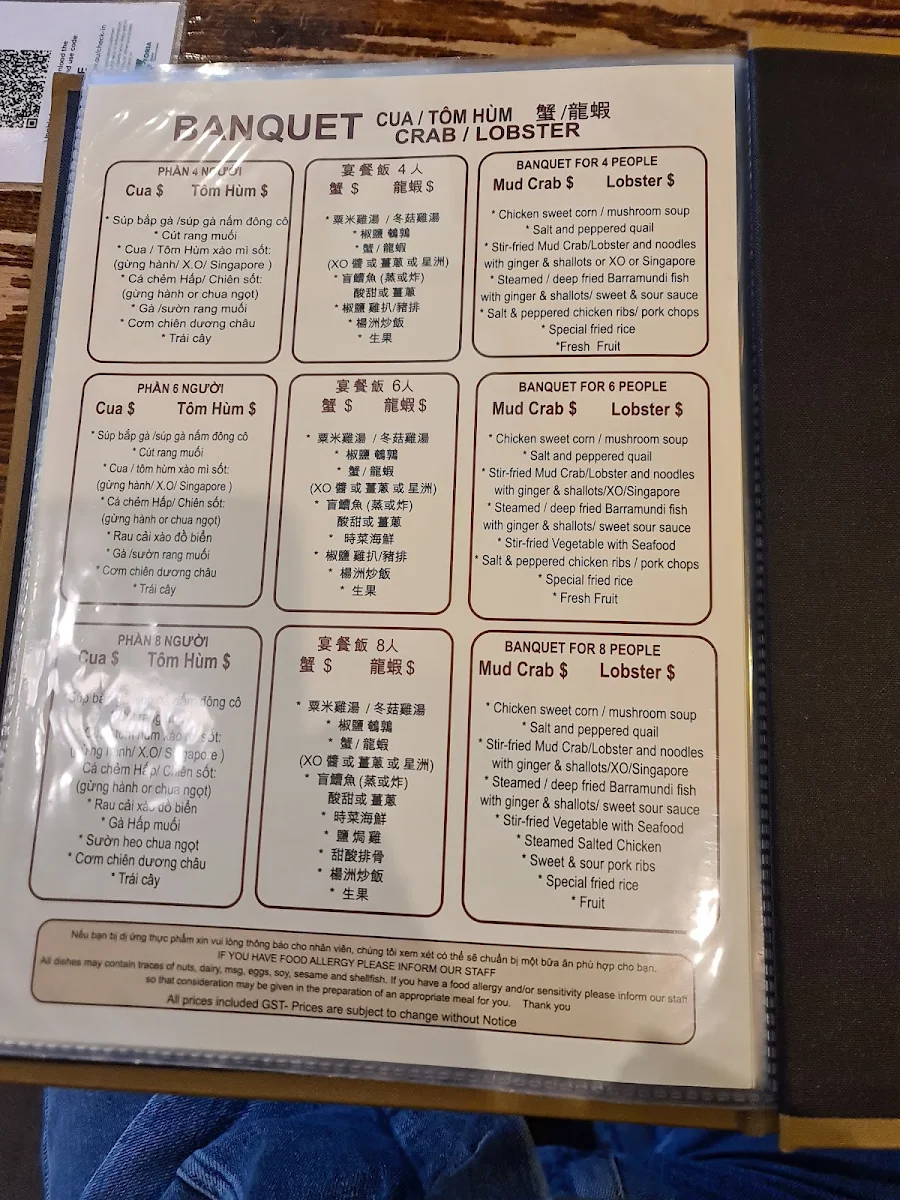Menu, Vinh Phat