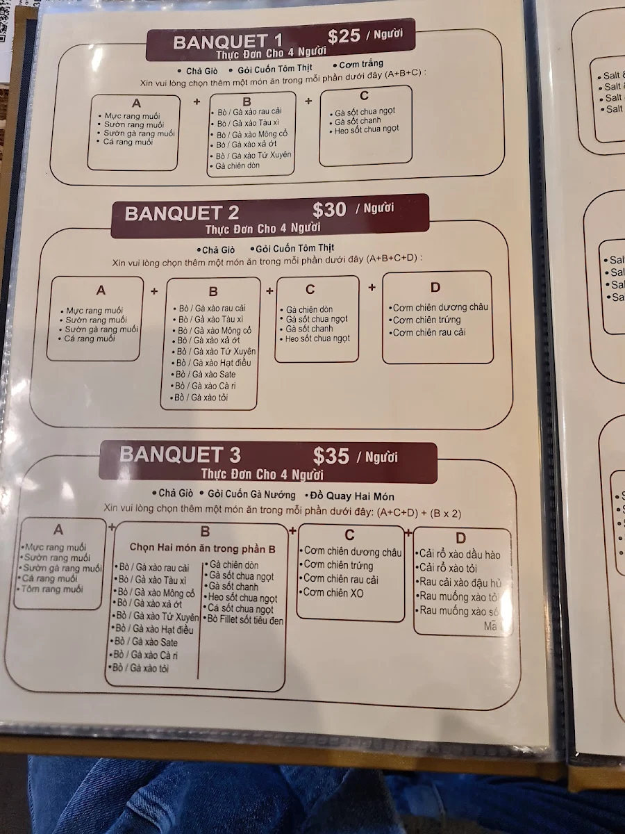 Menu, Vinh Phat