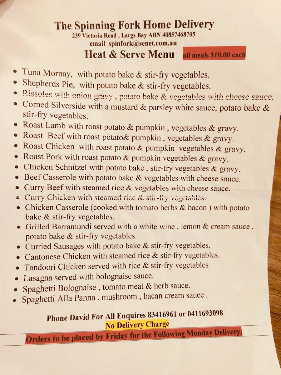 Menu, the spinning fork