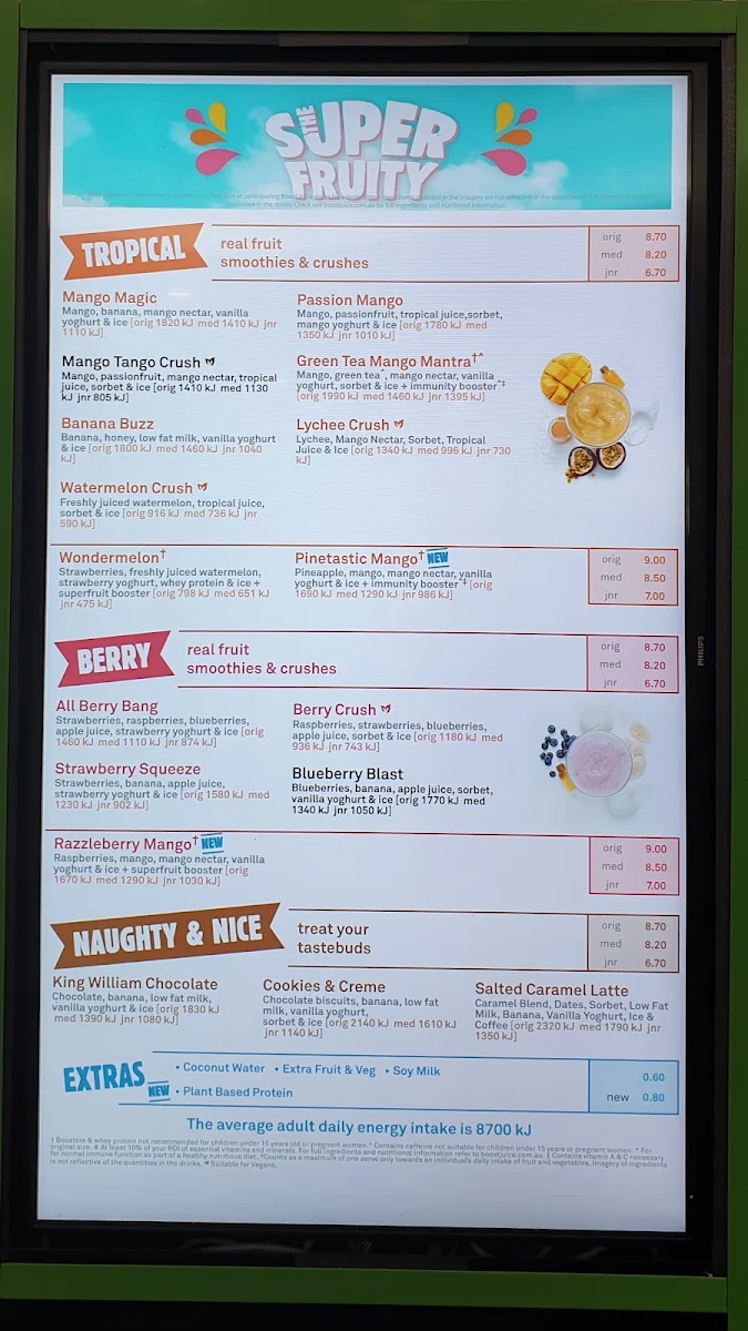 Menu, Boost Juice