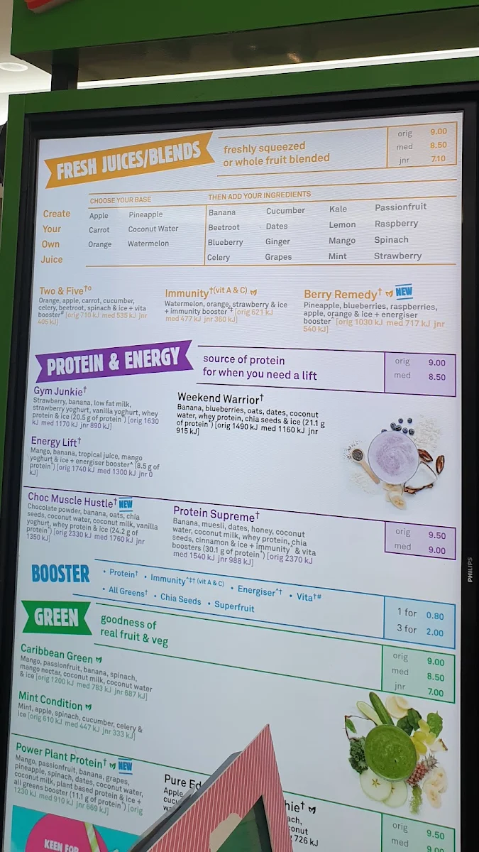Menu, Boost Juice