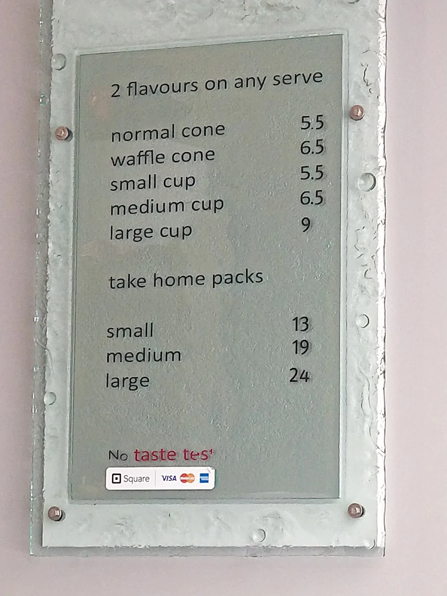 Menu, Massimo's Gelateria