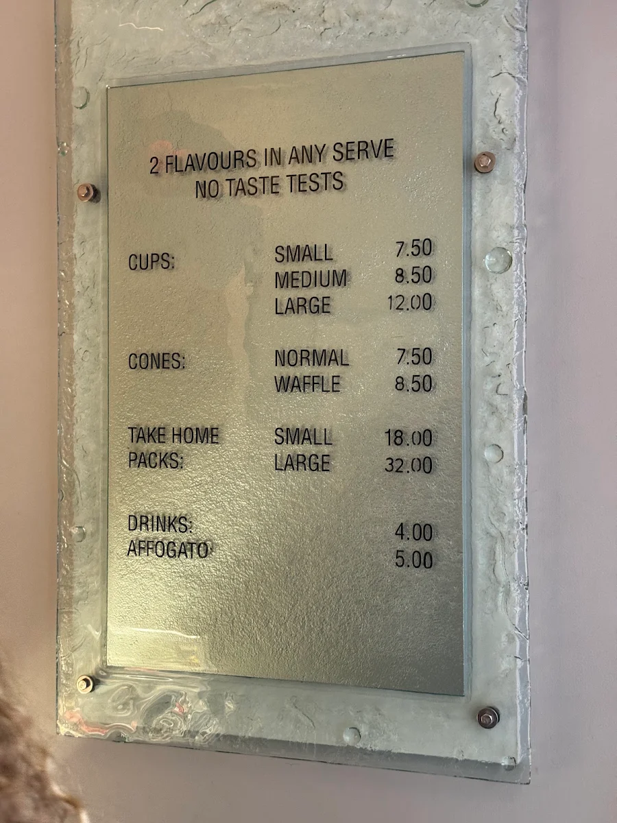 Menu, Massimo's Gelateria