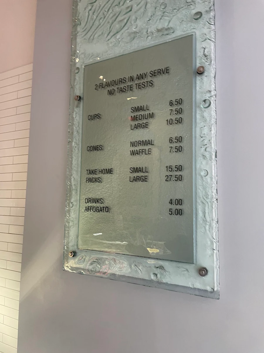 Menu, Massimo's Gelateria
