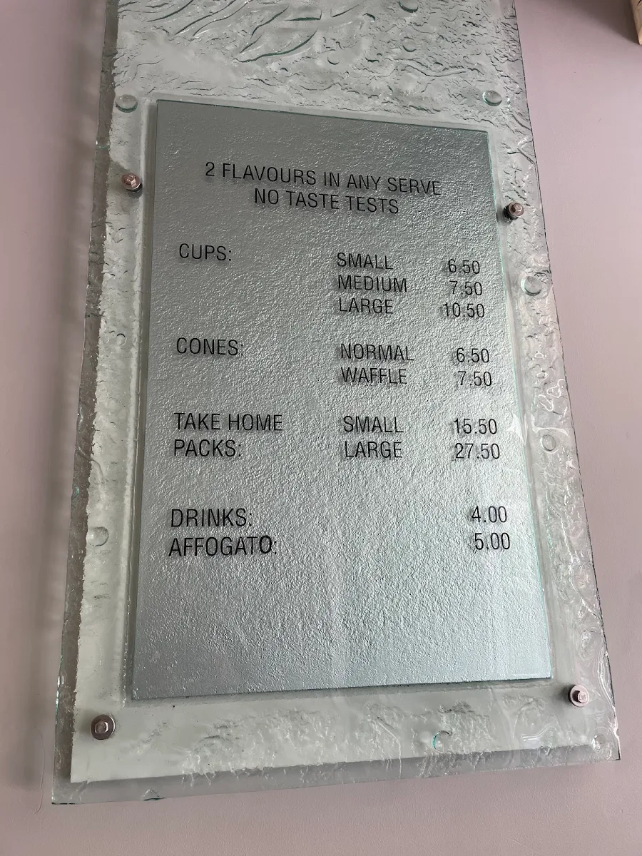Menu, Massimo's Gelateria