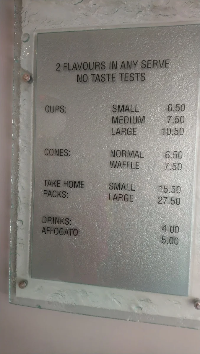 Menu, Massimo's Gelateria