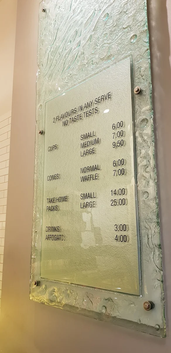 Menu, Massimo's Gelateria