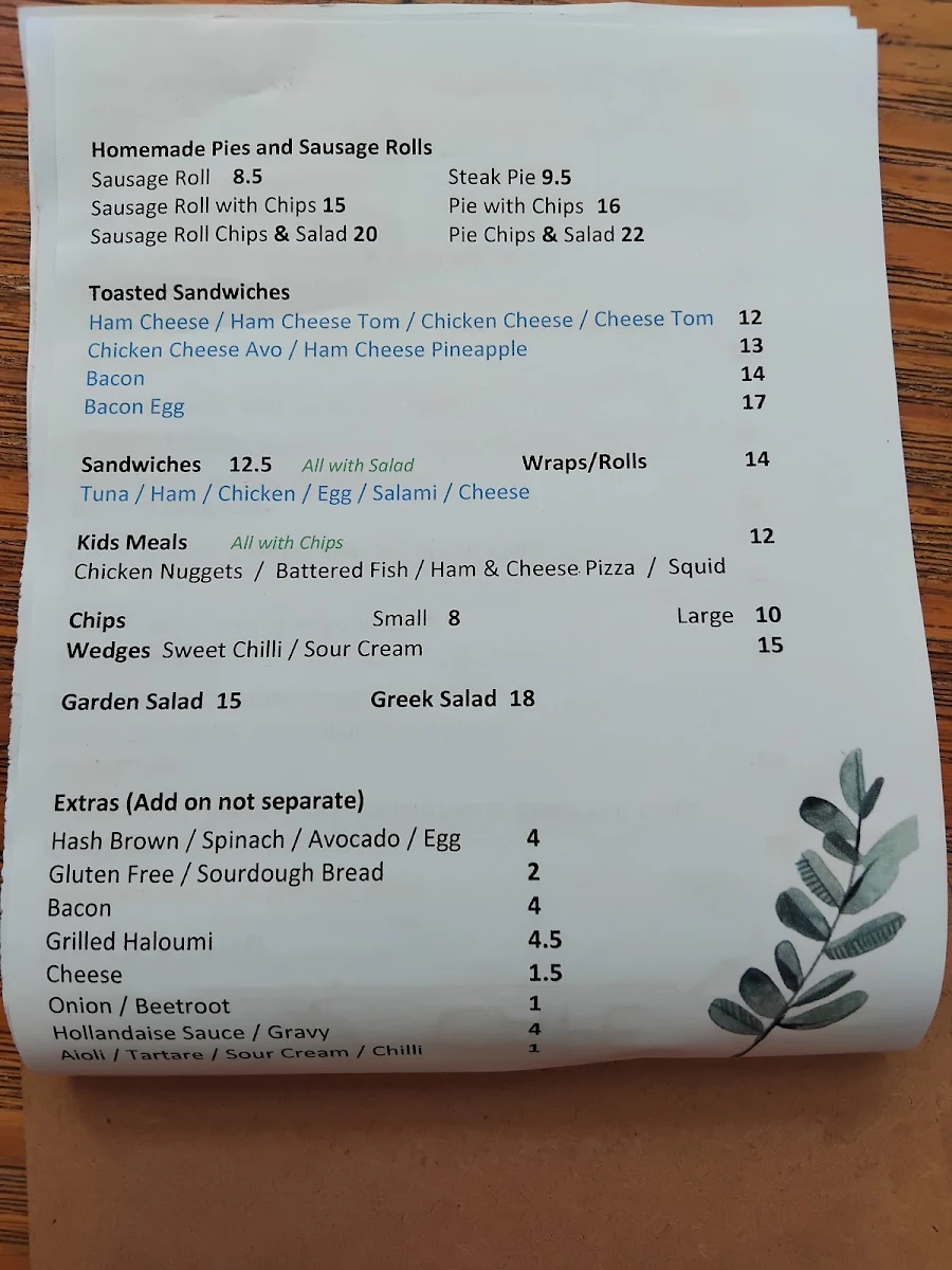 Menu, Blue Wren Cafe Dwellingup