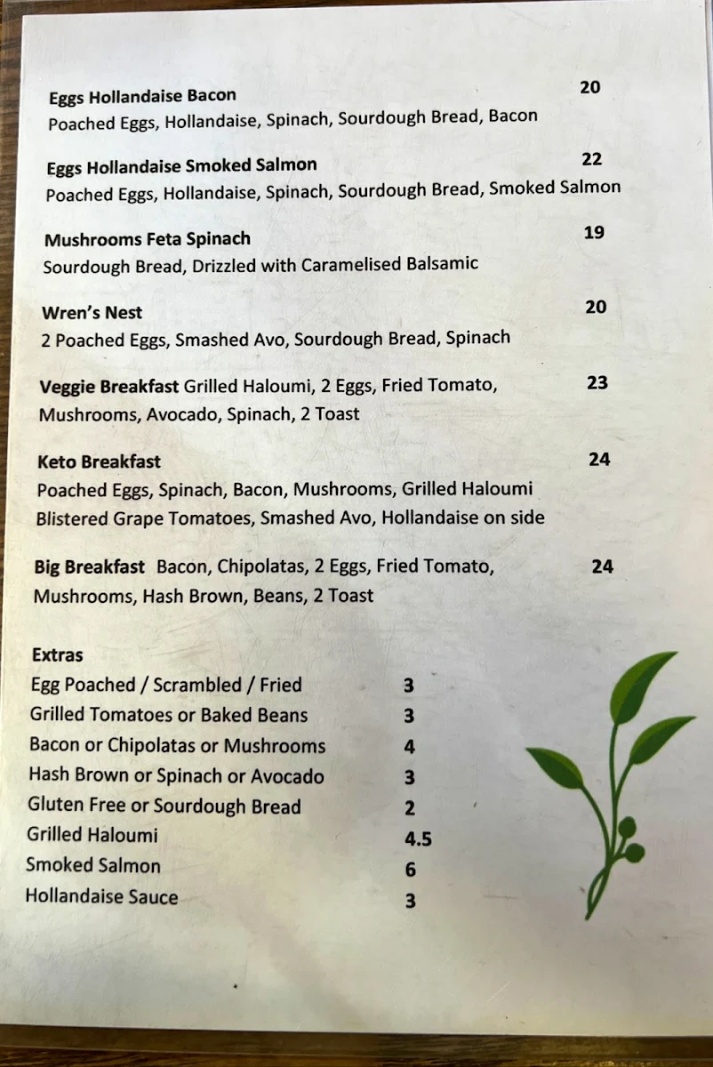 Menu, Blue Wren Cafe Dwellingup