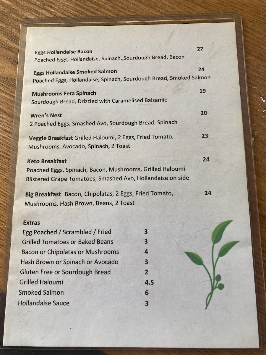 Menu, Blue Wren Cafe Dwellingup