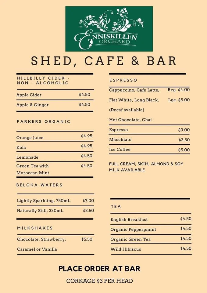 Menu, Enniskillen Orchard