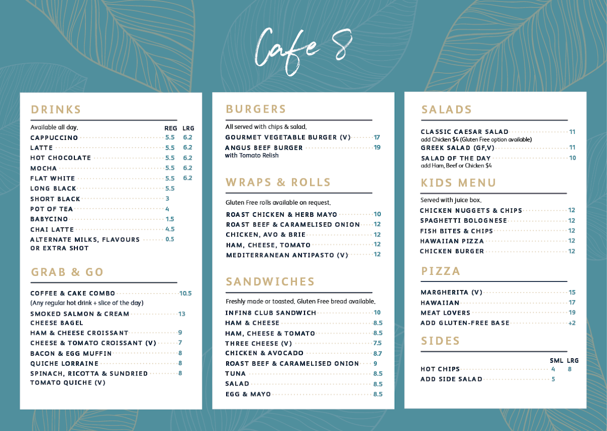 Menu, Café 8