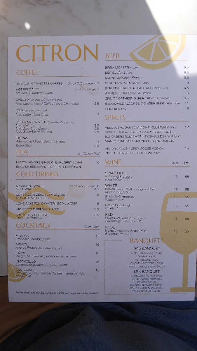 Menu, Citron Bayside