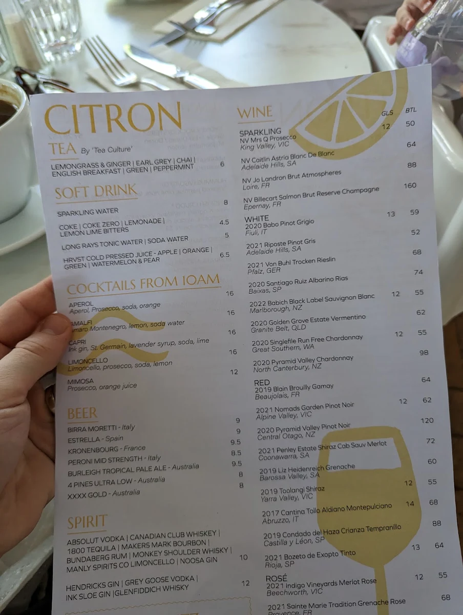 Menu, Citron Bayside
