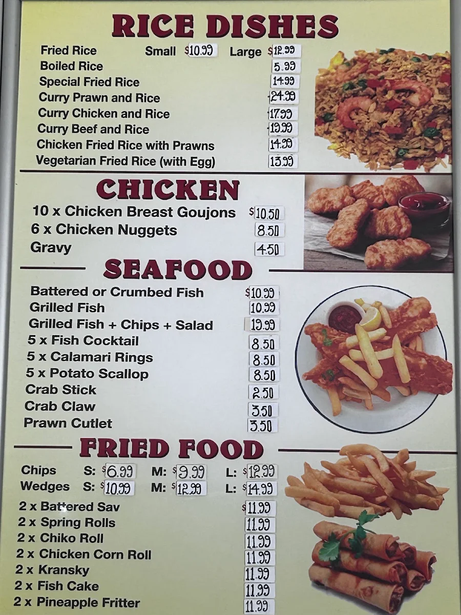 Menu, Glenfield Chinese & Fish & Chip shop