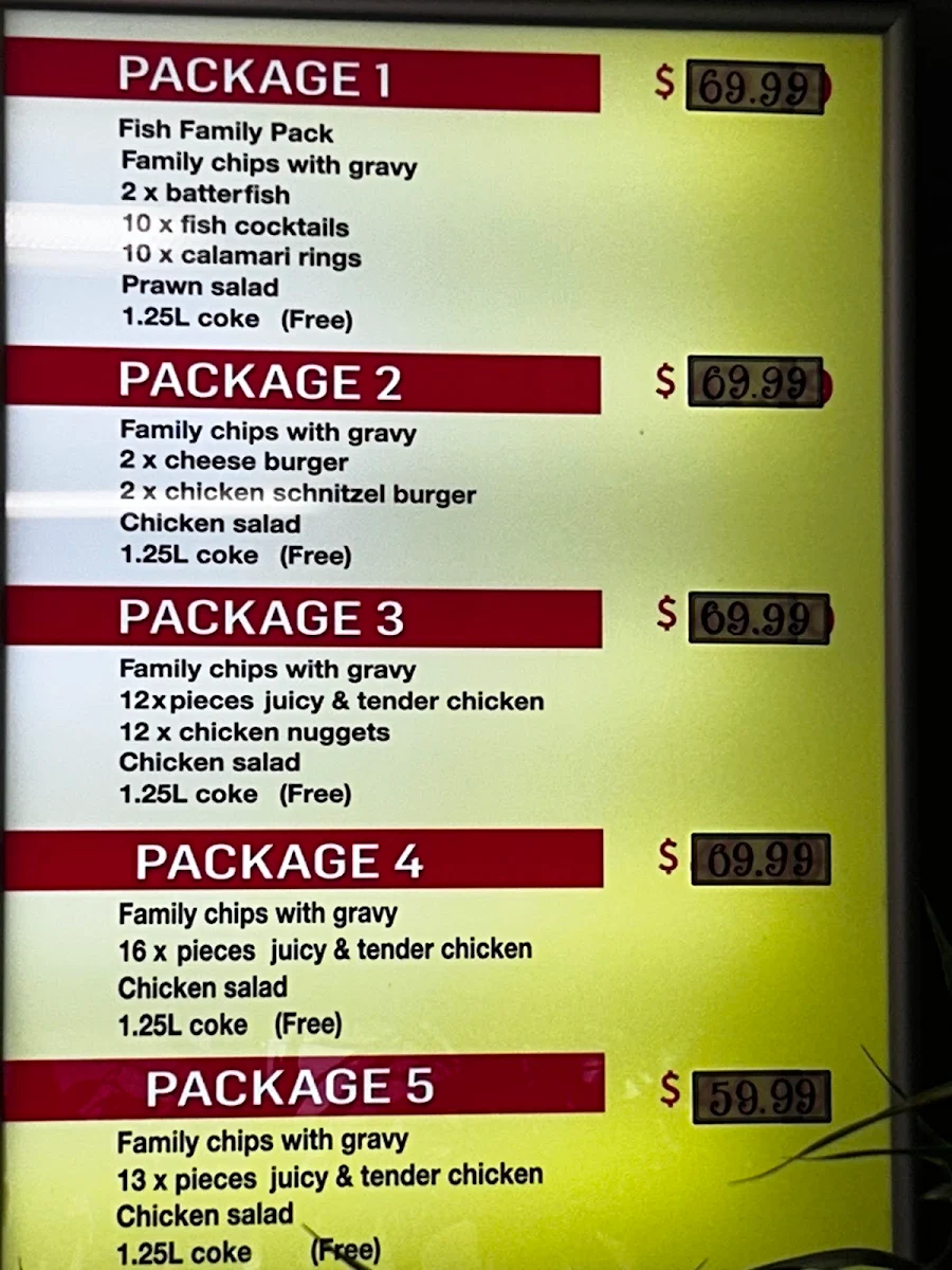 Menu, Glenfield Chinese & Fish & Chip shop