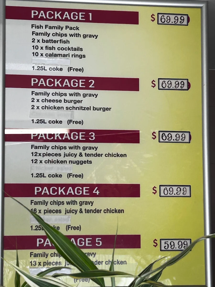 Menu, Glenfield Chinese & Fish & Chip shop